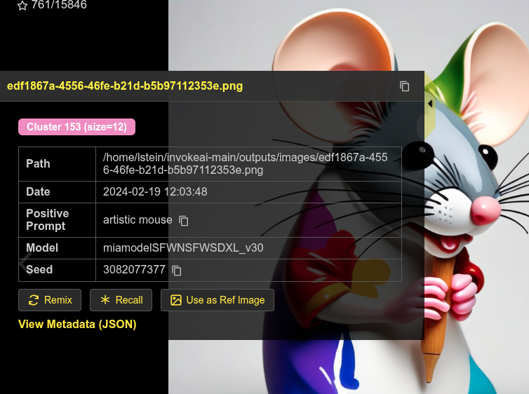 PhotoMapAI summarizing the metadata from an InvokeAI image