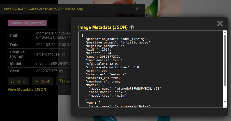 Complete InvokeAI metadata