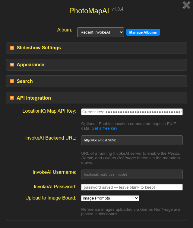 Settings dialog for InvokeAI backend