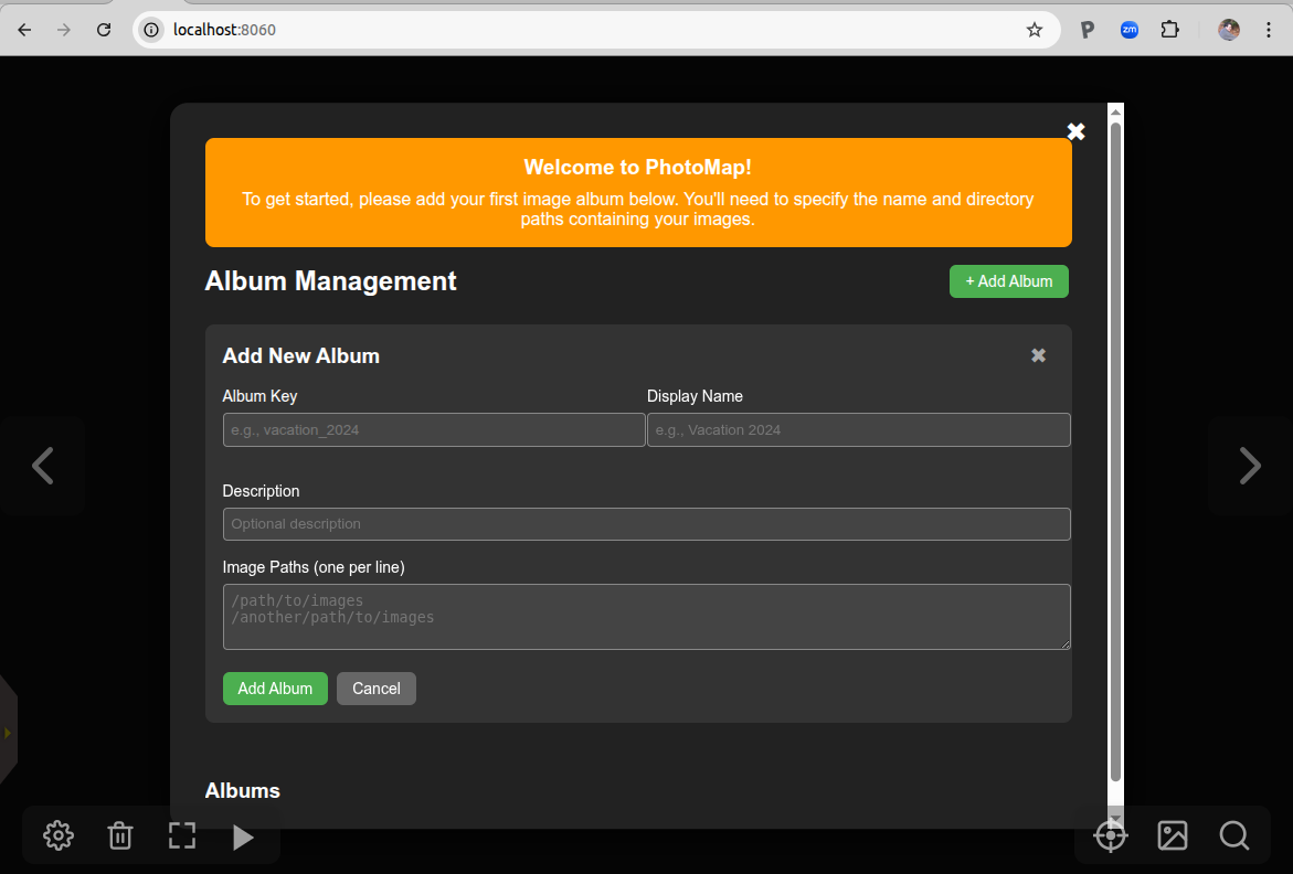 Album creation dialogue