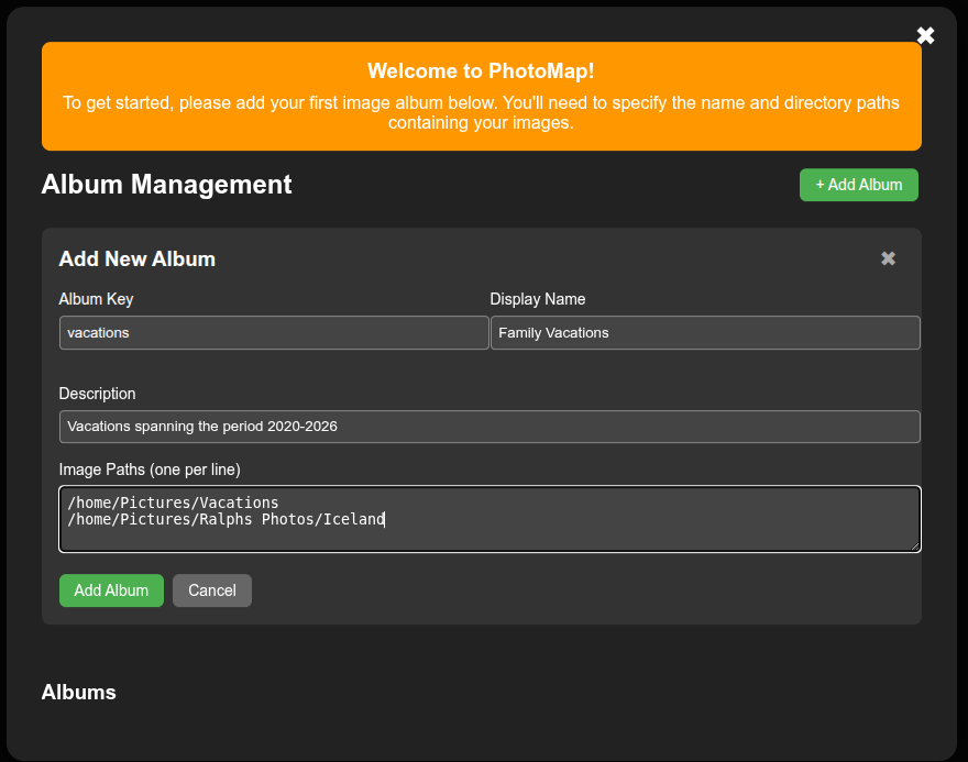 Album creation dialogue