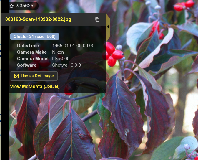 Metadata drawer showing only the Use as Ref Image button