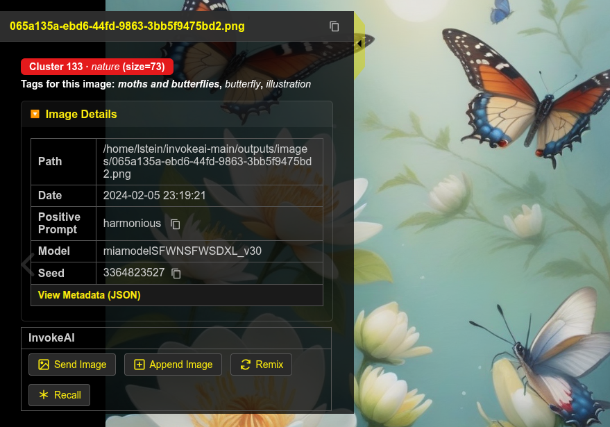 Metadata drawer showing the Send Image,
Append Image, Remix and Recall buttons