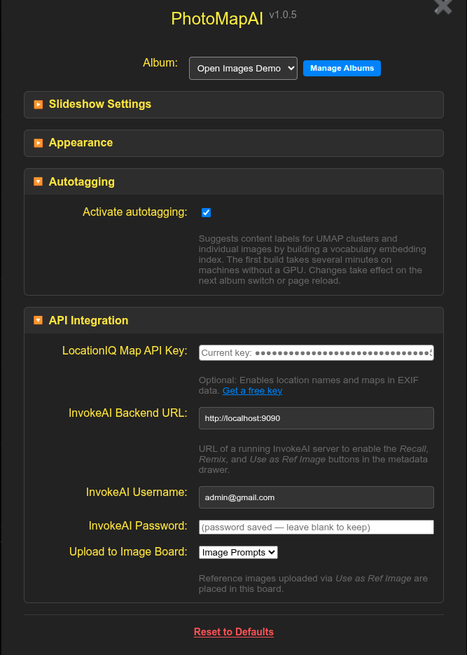PhotoMapAI Settings Dialogue (Bottom)